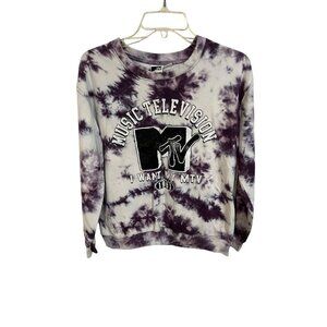 MTV Music Television Women's M Sweatshirt Long Sleeve Crewneck Purple Tie Dye